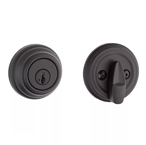 Kwikset 980-514S.STRKP Single Cylinder Deadbolt SmartKey with 6AL Latch and STRKP Strike Pack which includes Square Corner, Round Corner and 5303 Round Corner Full Lip Strikes Matte Black Finish