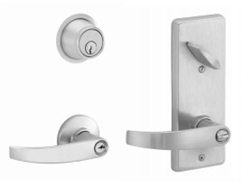 Schlage S251PD-NEP-605 Bright Brass Entrance Double Locking Interconnected Neptune Handle