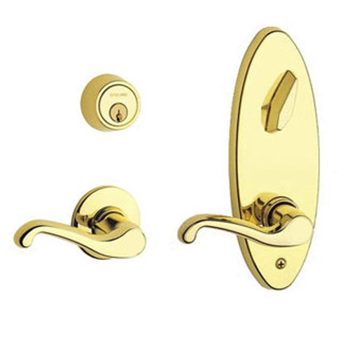 Schlage S210PD-FLA-605 Bright Brass Entrance Single Locking Interconnected Flair Handle