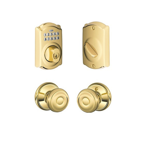 Schlage BE365CAM505/F10GEO505 Camelot Keypad Dead Bolt Combo Pack Lifetime Brass Electronic Keypad Deadbolt