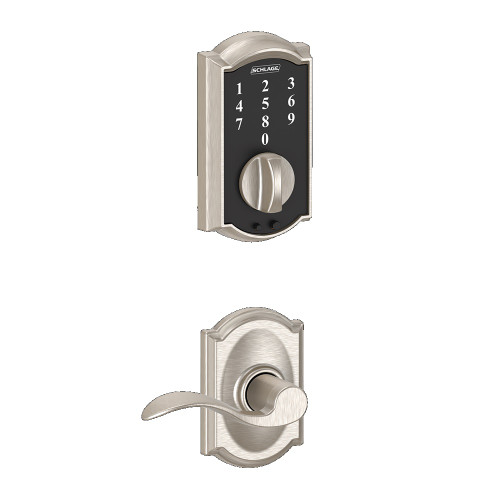 Schlage BE375-CAM/F10-ACC-619-CAM Camelot Keyless Touch Pad Electronic Deadbolt Combo Pack Satin Nickel