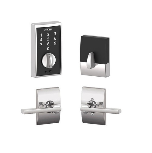 Schlage BE375CEN625/F10LAT625CEN Camelot Keyless Touch Pad Electronic Deadbolt Combo Pack Polished Chrome Electronic Touchscreen Deadbolt
