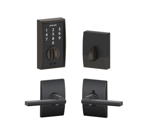 Schlage BE375CEN716/F10LAT716CEN Camelot Keyless Touch Pad Electronic Deadbolt Combo Pack Aged Bronze Electronic Touchscreen Deadbolt