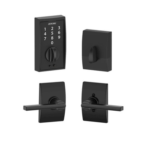 Schlage BE375CEN622/F10LAT622CEN Camelot Keyless Touch Pad Electronic Deadbolt Combo Pack Matte Black Electronic Touchscreen Deadbolt