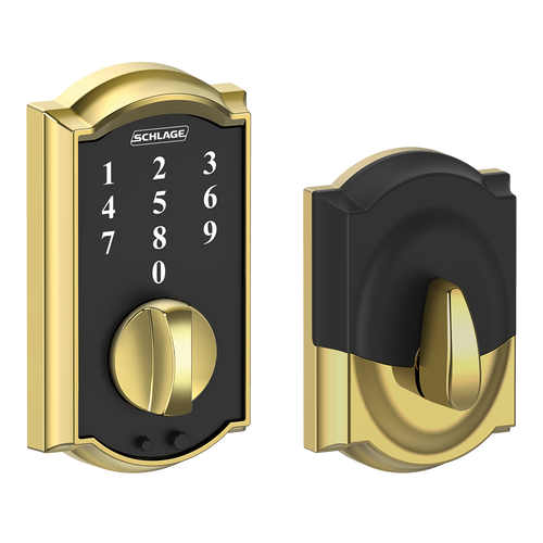 Schlage BE375CAM605 Polished Brass Camelot Keyless Touch Pad Electronic Deadbolt