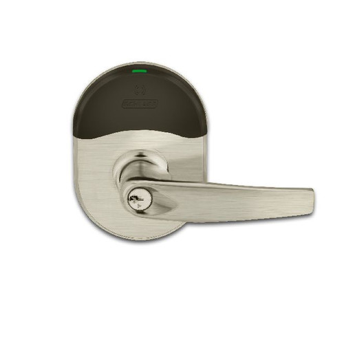 Schlage Electronic NDE80PD-ATH-619  Satin Nickel NDE Series Wireless Cylindrical Vandlgard Storeroom Lock with Athens Lever