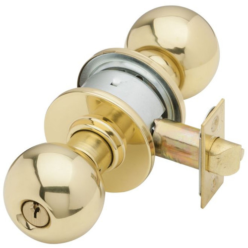 Schlage A79PD-ORB-605 Bright Brass Communicating Lock with blank plate Orbit Handle