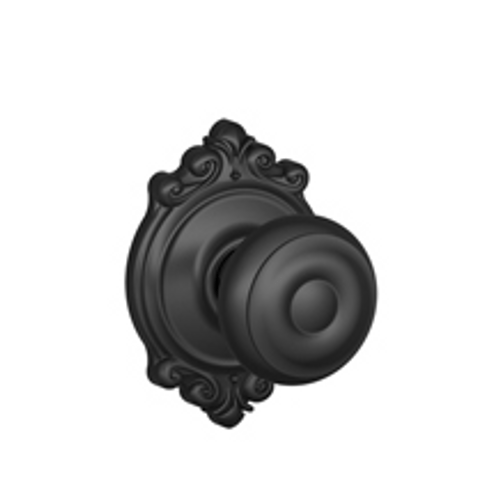 Schlage F10GEO622BRK Matte Black Passage Georgian Style Knob with Brookshire Rose