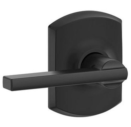 Schlage F10LAT622GRW Matte Black Passage Latitude Style Lever with Greenwich Rose