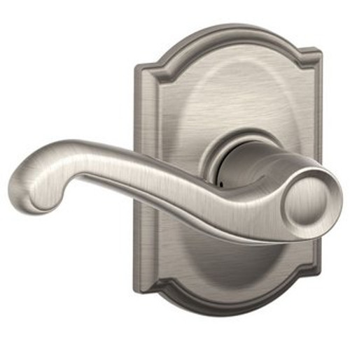Schlage F10FLA619CAM Satin Nickel Passage Flair Style Lever with Camelot Rose