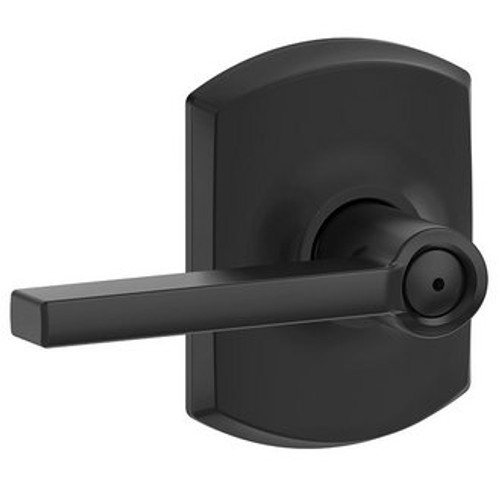 Schlage F40LAT622GRW Matte Black Privacy Latitude Style Lever with Greenwich Rose