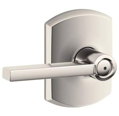Schlage F40LAT618GRW Polished Nickel Privacy Latitude Style Lever with Greenwich Rose