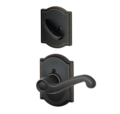 Schlage F59FLA716CAM Aged Bronze Flair Lever and Deadbolt with Camelot Rose (Interior Half Only)