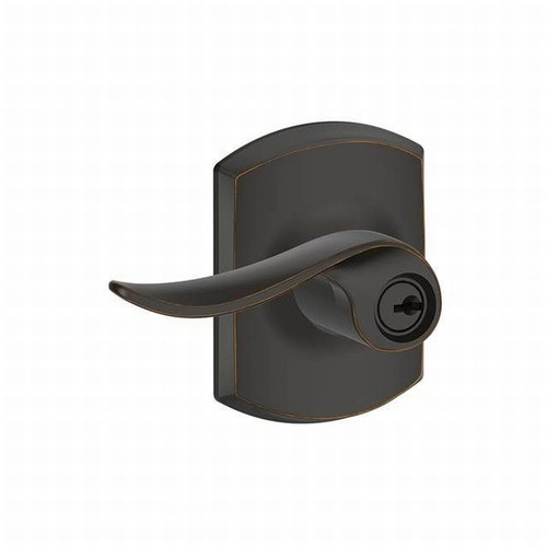 Schlage F51ASAC716GRW Aged Bronze Keyed Entry Sacramento Style Lever with Greenwich Rose