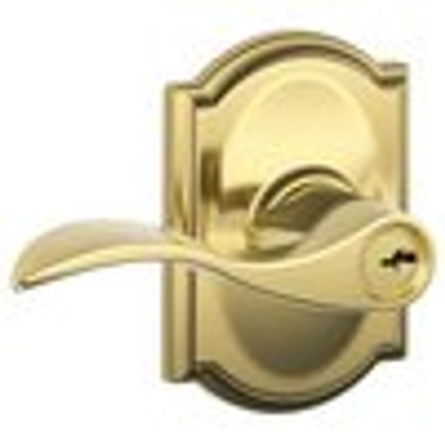 Schlage F51AACC505CAM Lifetime Brass Keyed Entry Accent Style Lever with Camelot Rose