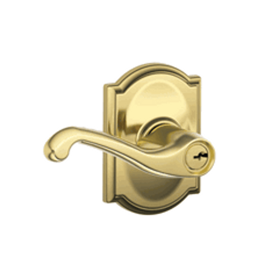 Schlage F51AFLA505CAM Lifetime Brass Keyed Entry Flair Style Lever with Camelot Rose