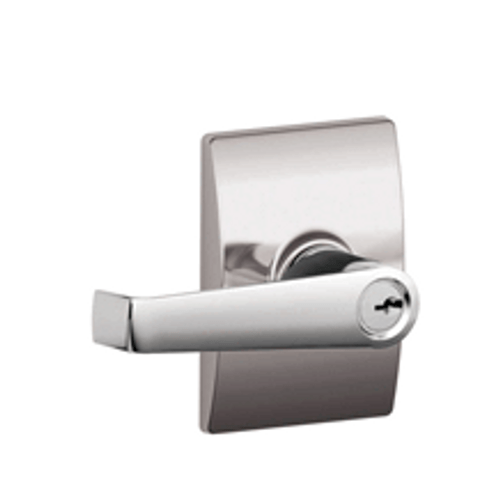 Schlage F51AELA625CEN Bright Chrome Keyed Entry Elan Style Lever with Century Rose