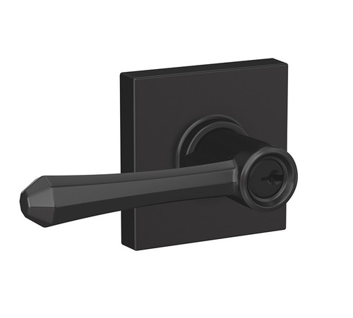 Schlage F51ADMP622COL Dempsey Lever with Collins Rose Keyed Entry Lock Matte Black Finish