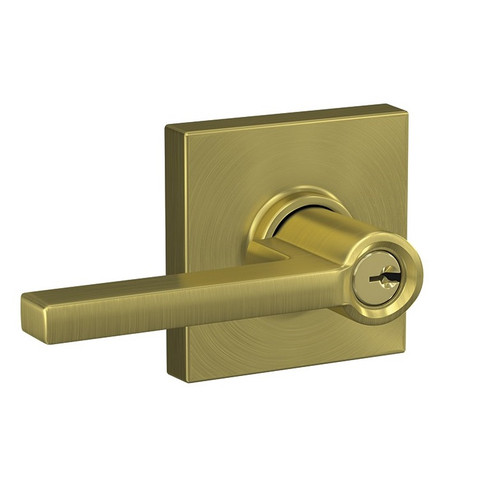 Schlage F51ALAT608COL Latitude Lever with Collins Rose Keyed Entry Lock Satin Brass Finish