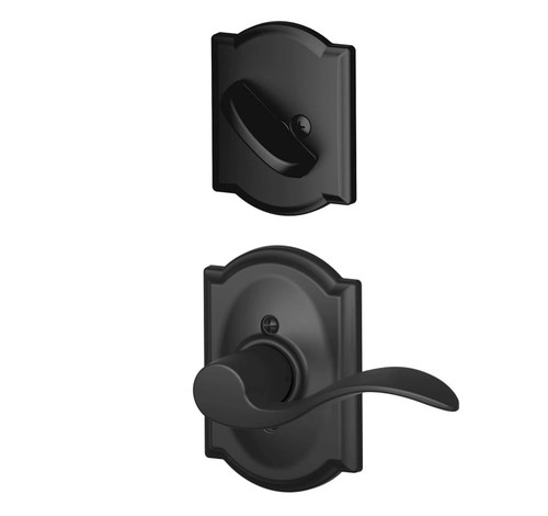 Schlage F59ACC622CAM Matte Black Accent Lever and Deadbolt with Camelot Rose (Interior Half Only)