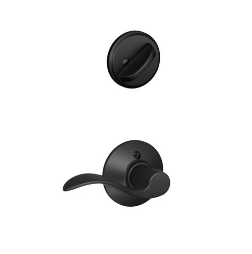 Schlage F59ACC622 Matte Black Accent Lever and Deadbolt with Regular Rose (Interior Half Only)