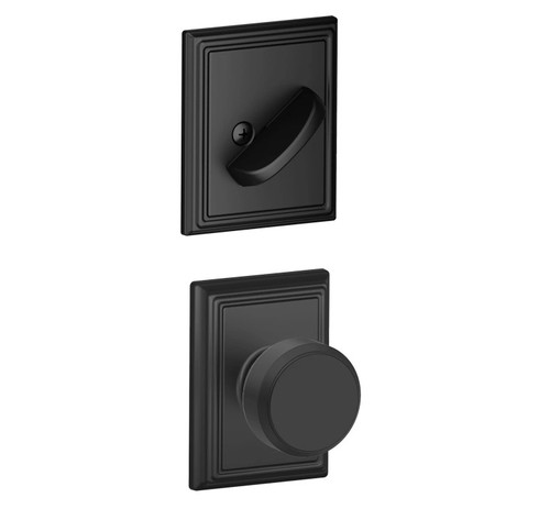 Schlage F59BWE622ADD Matte Black Bowery Knob and Deadbolt with Addison Rose (Interior Half Only)