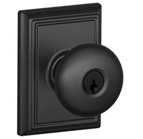 Schlage F51APLY622ADD Matte Black Keyed Entry Plymouth Style Knob with Addison Rose