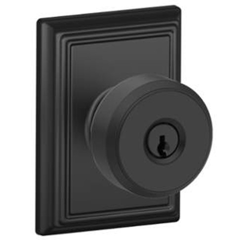 Schlage F51ABWE622ADD Matte Black Keyed Entry Bowery Style Knob with Addison Rose