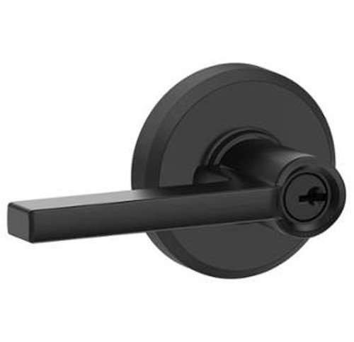 Schlage F51ALAT622GSN Matte Black Keyed Entry Latitude Style Lever with Greyson Rose