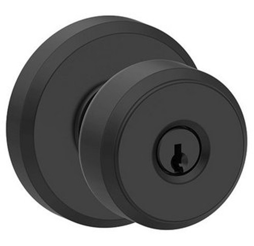 Schlage F51ABWE622GSN Matte Black Keyed Entry Bowery Style Knob with Greyson Rose