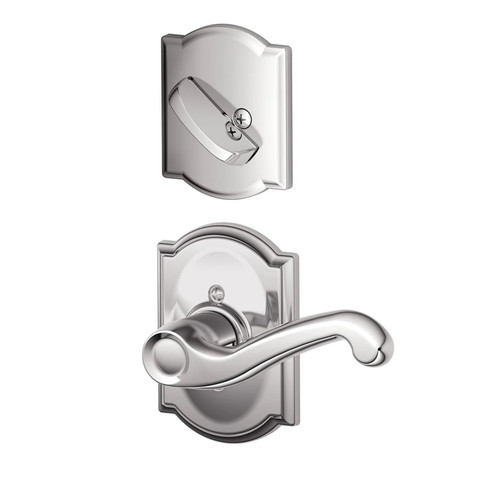 Schlage F59FLA625CAM Polished Chrome Flair Lever and Deadbolt with Camelot Rose (Interior Half Only)