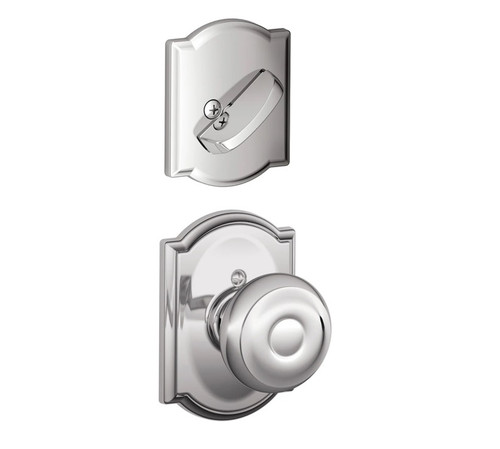 Schlage F59GEO625CAM Polished Chrome Georgian Knob and Deadbolt with Camelot Rose (Interior Half Only)