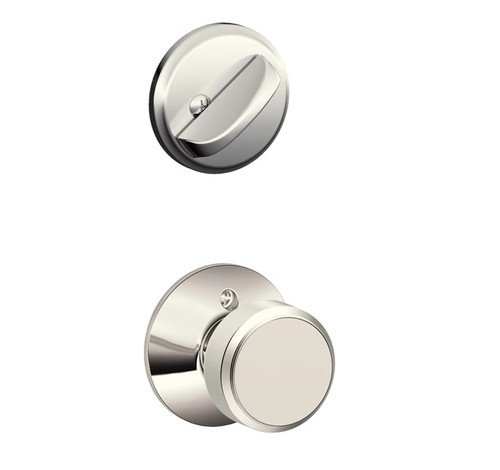Schlage F59BWE618 Polished Nickel Bowery Knob and Deadbolt with Regular Rose (Interior Half Only)