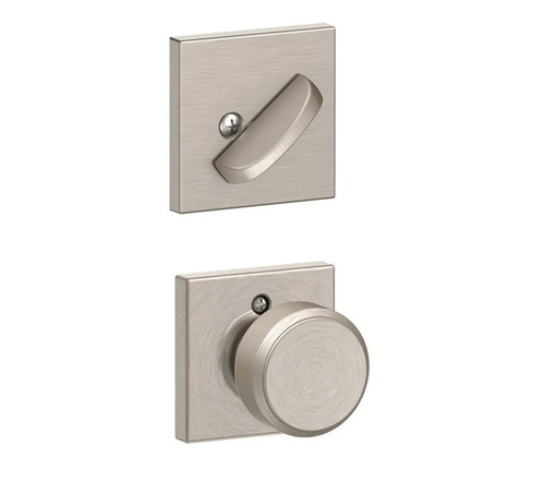 Schlage F59BWE619COL Satin Nickel Bowery Knob and Deadbolt with Collins Rose (Interior Half Only)