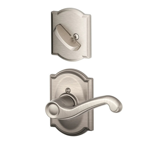 Schlage F59FLA619CAM Satin Nickel Flair Lever and Deadbolt with Camelot Rose (Interior Half Only)