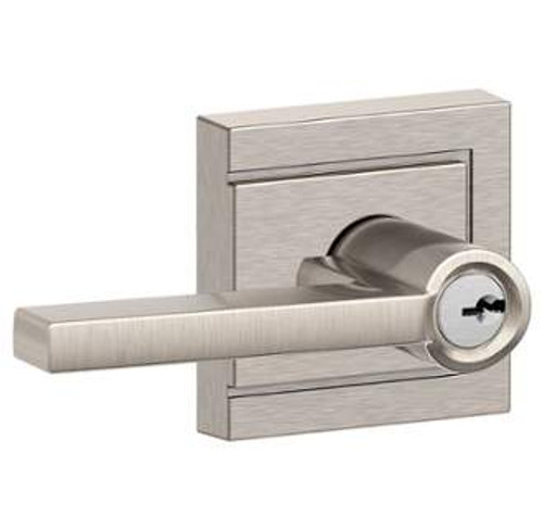 Schlage F51ALAT619ULD Satin Nickel Keyed Entry Latitude Style Lever with Upland Rose