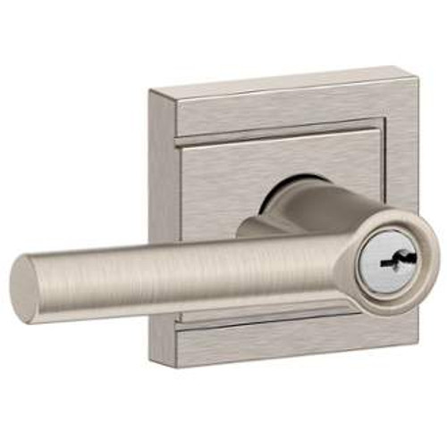 Schlage F51ABRW619ULD Satin Nickel Keyed Entry Broadway Style Lever with Upland Rose