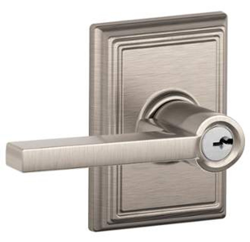 Schlage F51ALAT619ADD Satin Nickel Keyed Entry Latitude Style Lever with Addison Rose