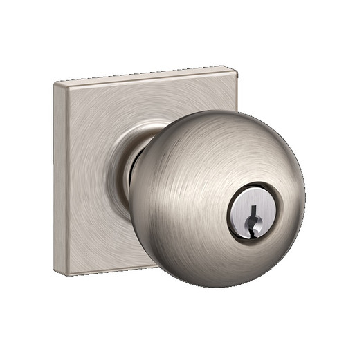 Schlage F51AORB619COL Satin Nickel Keyed Entry Orbit Style Knob with Collins Rose