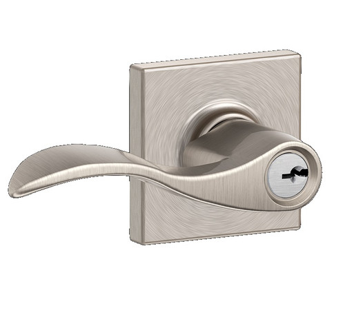 Schlage F51AACC619COL Satin Nickel Keyed Entry Accent Style Lever with Collins Rose