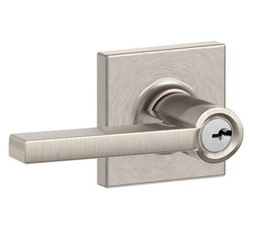 Schlage F51ALAT619COL Satin Nickel Keyed Entry Latitude Style Lever with Collins Rose