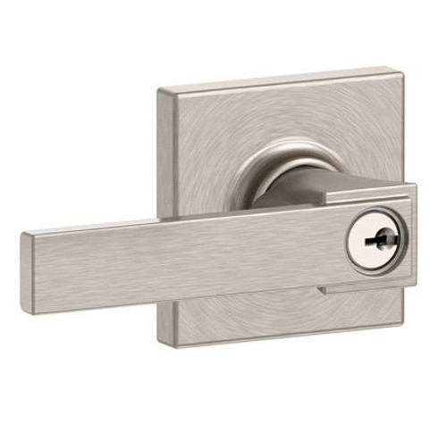 Schlage F51ANBK619COL Satin Nickel Keyed Entry Northbrook Style Lever with Collins Rose
