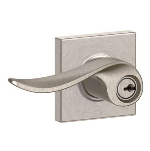 Schlage F51ASAC619COL Satin Nickel Keyed Entry Sacramento Style Lever with Collins Rose