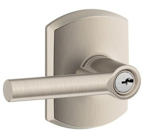 Schlage F51ABRW619GRW Satin Nickel Keyed Entry Broadway Style Lever with Greenwich Rose