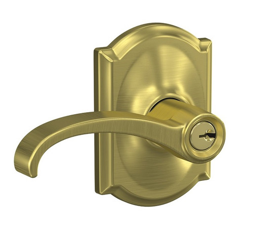 Schlage F51AWIT608CAM Whitney Lever with Camelot Rose Keyed Entry Lock Satin Brass Finish
