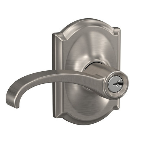 Schlage F51AWIT619CAM Whitney Lever with Camelot Rose Keyed Entry Lock Satin Nickel Finish