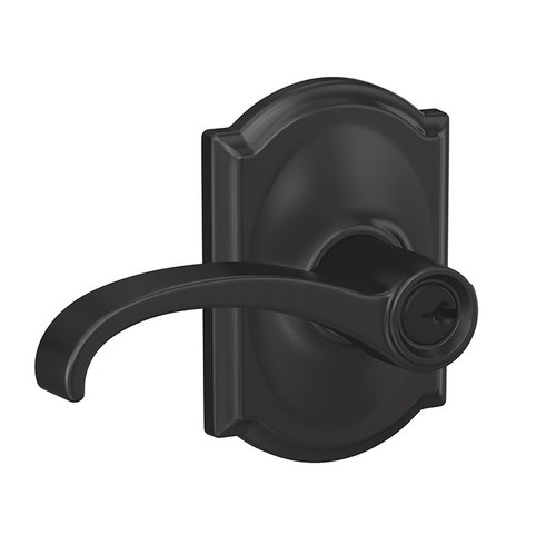 Schlage F51AWIT622CAM Whitney Lever with Camelot Rose Keyed Entry Lock Matte Black Finish