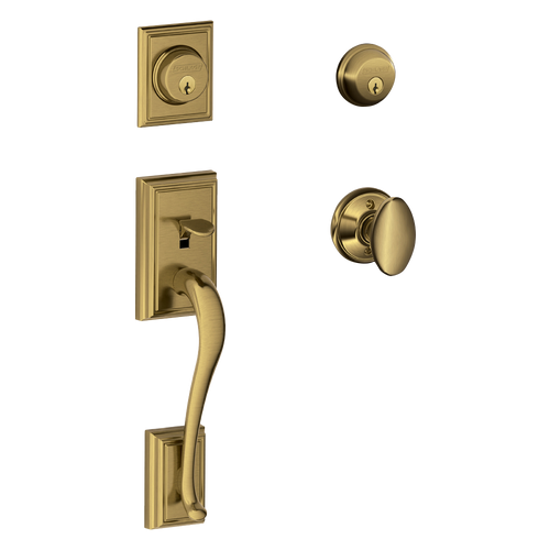 Schlage F62ADD609SIE Antique Brass Addison Double Cylinder Handleset with Siena Knob