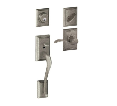 Schlage F60ADD621ACCADD Distressed Antique Nickel Addison Handle Set with Accent handle with Addison Rose