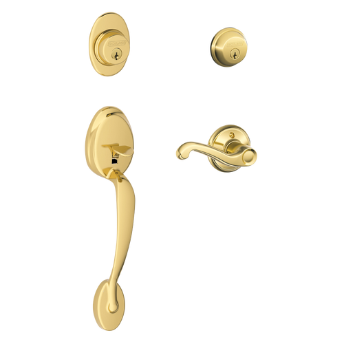 Schlage F62PLY505FLA Lifetime Brass Plymouth Double Cylinder Handleset with Flair Lever